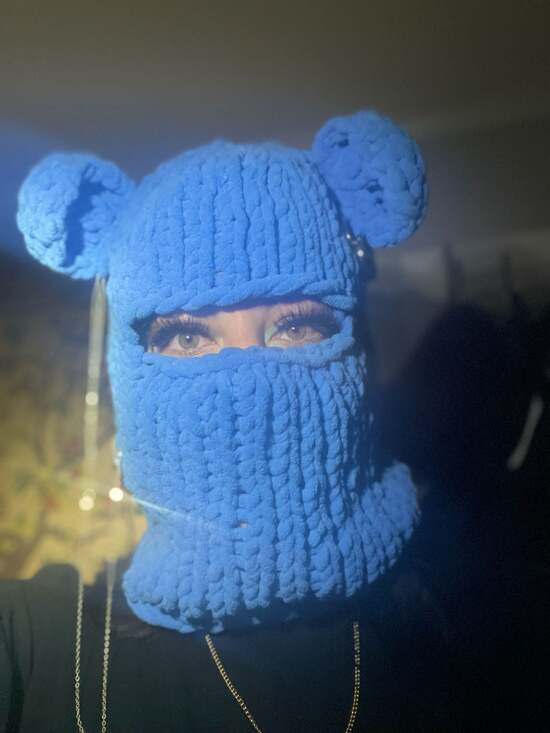 Unknown Accessories - Blue Teddy Bear Balaclava Crochet Plush Ski Mask Y2K Rave